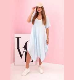 Снимка на Kesi Włoski Damenkleid aus Viskose mit kurzen Ärmeln und ausgestelltem Saum blue