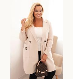 Снимка на Kesi Włoski Elegant women's coat Plus Size with a collar and large pockets beige