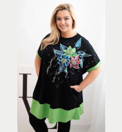 Снимка на Kesi Włoski Green Plus Size women's tunic with floral pattern and decorative pearls