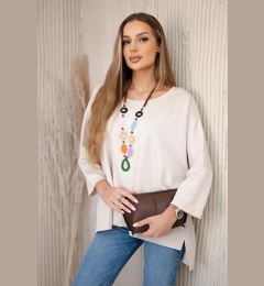 Снимка на Kesi Włoski Oversize blouse with necklace buttery fabric beige