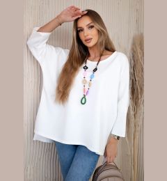 Снимка на Kesi Włoski Oversize blouse with necklace buttery fabric ecru