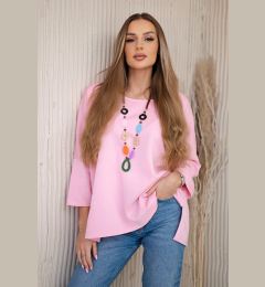 Снимка на Kesi Włoski Oversize blouse with necklace buttery fabric light pink