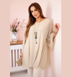Снимка на Kesi Włoski Oversized Women's Blouse Made of Viscose with a Necklace Beige