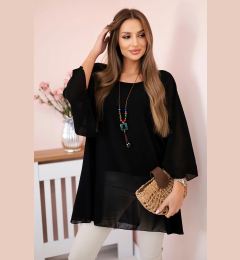 Снимка на Kesi Włoski Oversized Women's Blouse Made of Viscose with a Necklace Black