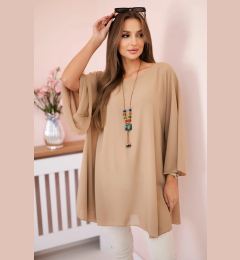 Снимка на Kesi Włoski Oversized Women's Blouse Made of Viscose with a Necklace Camel