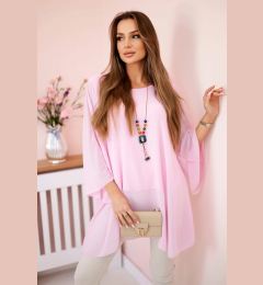 Снимка на Kesi Włoski Oversized Women's Blouse Made of Viscose with a Necklace Candy Pink
