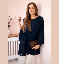 Снимка на Kesi Włoski Oversized Women's Blouse Made of Viscose with a Necklace Navy Blue