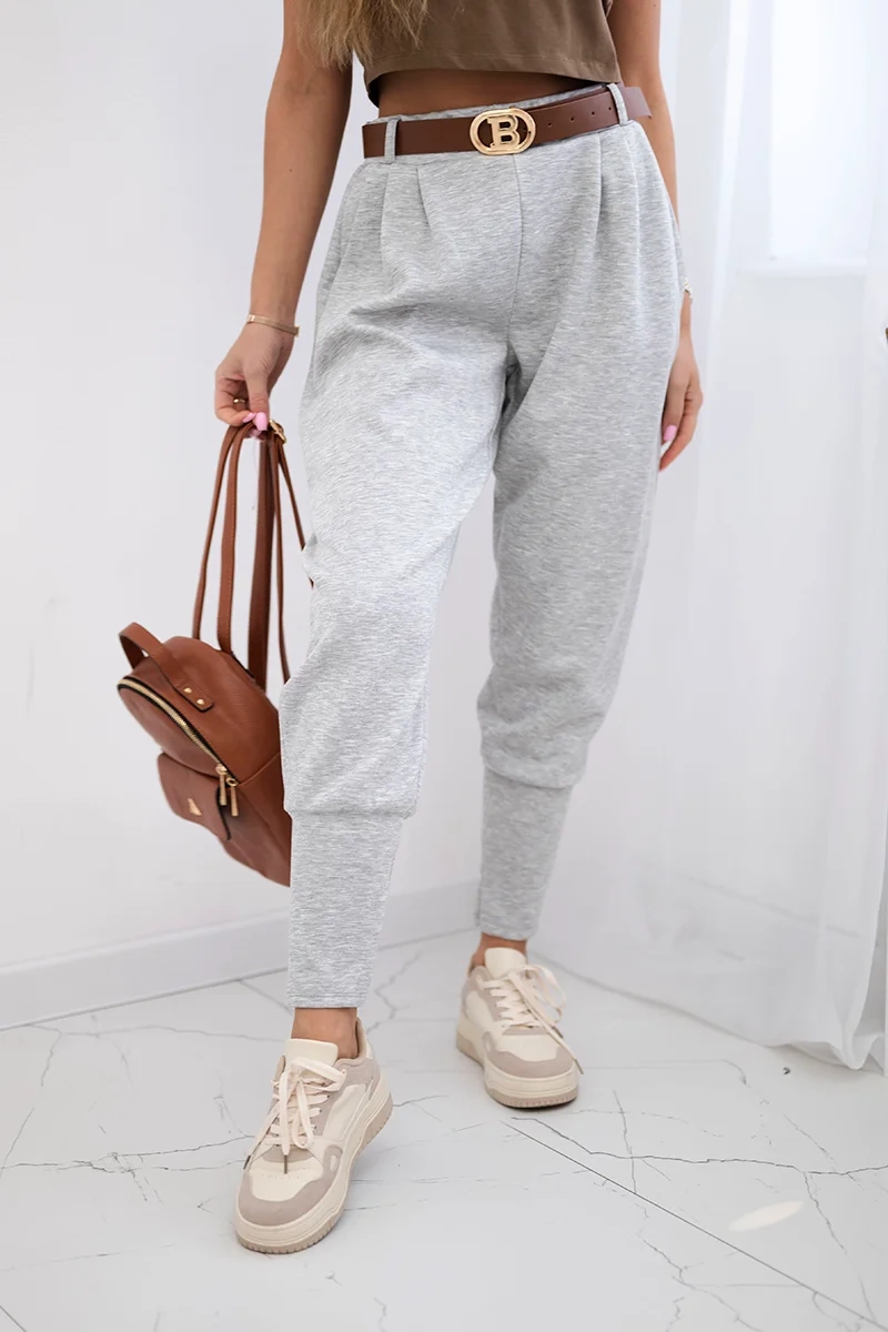 Снимка на Kesi Włoski Pants with belt and pockets buttery-fabric grey melange