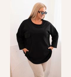 Снимка на Kesi Włoski Plus Size women's blouse with cotton, featuring a pocket and rolled-up sleeves black
