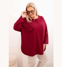 Снимка на Kesi Włoski Plus Size women's blouse with cotton, featuring a pocket and rolled-up sleeves burgundy