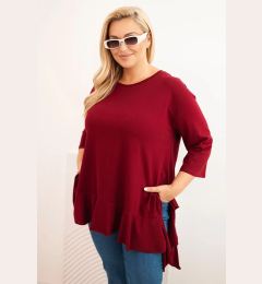 Снимка на Kesi Włoski Plus Size women's blouse with cotton, frill, and rolled-up sleeves burgundy