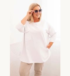 Снимка на Kesi Włoski Plus Size women's blouse with cotton, pocket, and rolled-up sleeve white