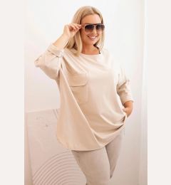 Снимка на Kesi Włoski Plus Size women's blouse with cotton, pocket, and rolled-up sleeves beige