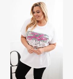 Снимка на Kesi Włoski Plus Size women's blouse with sequin inscription white + gray