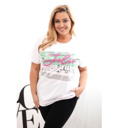 Снимка на Kesi Włoski Plus Size women's blouse with sequin inscription white + green