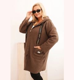 Снимка на Kesi Włoski Plus Size women's coat made of faux shearling with a hood and pockets brown