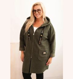Снимка на Kesi Włoski Plus Size women's coat made of faux shearling with a hood and pockets khaki