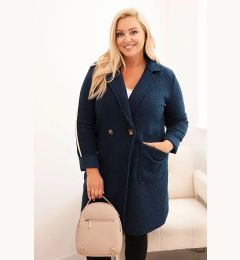 Снимка на Kesi Włoski Plus Size women's coat made of faux shearling with pockets dark denim