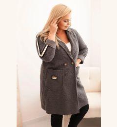 Снимка на Kesi Włoski Plus Size women's coat made of faux shearling with pockets graphite