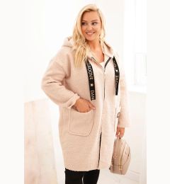 Снимка на Kesi Włoski Plus Size women's coat made of faux sheepskin with a hood and pockets beige