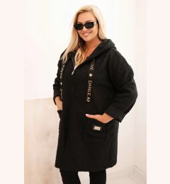 Снимка на Kesi Włoski Plus Size women's coat made of faux sheepskin with a hood and pockets black