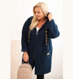 Снимка на Kesi Włoski Plus Size women's coat made of faux sheepskin with a hood and pockets navy blue