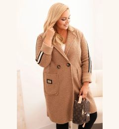 Снимка на Kesi Włoski Plus Size women's coat made of faux sheepskin with pockets camel