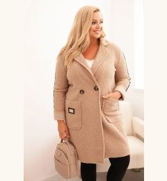 Снимка на Kesi Włoski Plus Size women's coat made of faux sheepskin with pockets dark beige