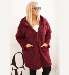 Снимка на Kesi Włoski Plus Size women's coat made of viscose with a zipper and a hood plum