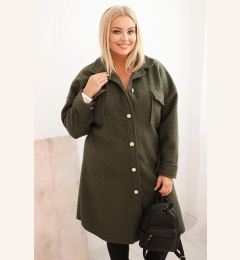 Снимка на Kesi Włoski Plus Size women's coat made of wool, buttoned, with pockets and a collar khaki