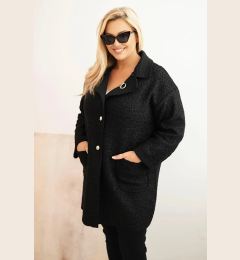 Снимка на Kesi Włoski Plus Size women's coat shearling with wool and pockets black