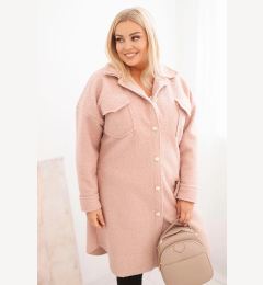Снимка на Kesi Włoski Plus Size women's coat with wool, buttoned, with pockets and collar, powder pink