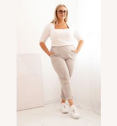 Снимка на Kesi Włoski Plus Size women's distressed pants with elastic and pockets beige