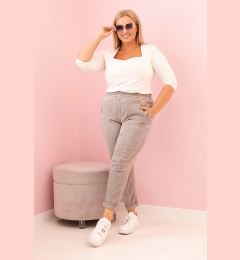Снимка на Kesi Włoski Plus Size women's distressed pants with viscose and elastic fango