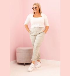 Снимка на Kesi Włoski Plus Size women's distressed pants with viscose and elastic light khaki