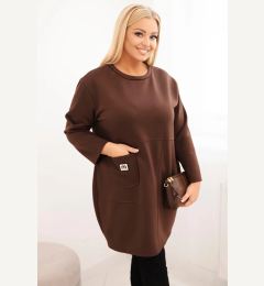 Снимка на Kesi Włoski Plus Size women's dress butter with a pocket and 3/4 sleeve brown