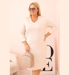 Снимка на Kesi Włoski Plus Size women's dress in butter color with a V-neck and beige sleeves
