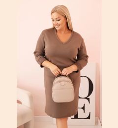 Снимка на Kesi Włoski Plus Size women's dress in butter color with a V-neck and fango sleeve