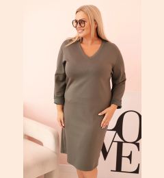 Снимка на Kesi Włoski Plus Size women's dress in butter color with a V-neck and khaki sleeve