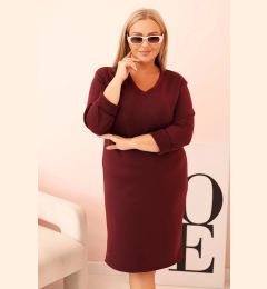 Снимка на Kesi Włoski Plus Size women's dress in butter color with a V-neck and sleeve burgundy