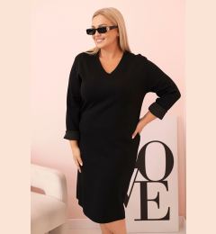 Снимка на Kesi Włoski Plus Size women's dress in butter color with a V-neck and sleeves black