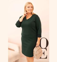 Снимка на Kesi Włoski Plus Size women's dress in butter color with a V-neck and sleeves dark green