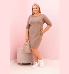 Снимка на Kesi Włoski Plus Size women's dress made of cotton with a simple cut and 3/4 sleeves fango