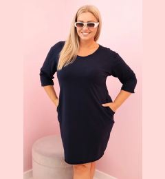Снимка на Kesi Włoski Plus Size women's dress made of cotton with a simple cut and 3/4 sleeves navy blue