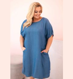Снимка на Kesi Włoski Plus Size women's dress made of lyocell with ruching and pockets denim