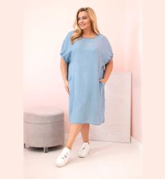 Снимка на Kesi Włoski Plus Size women's dress made of lyocell with ruching and pockets light denim