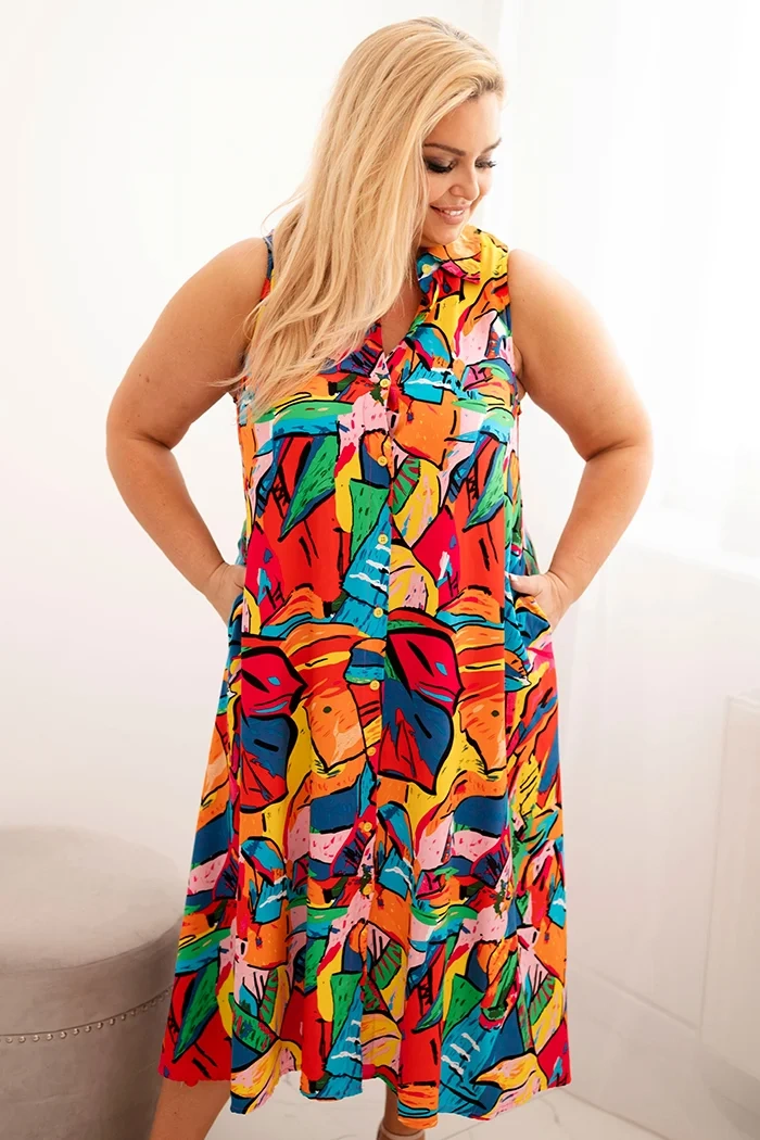 Снимка на Kesi Włoski Plus Size women's dress made of viscose with a collar, multicolored