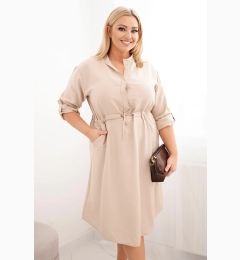 Снимка на Kesi Włoski Plus Size women's dress made of viscose with buttons and a tie at the waist beige