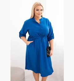 Снимка на Kesi Włoski Plus Size women's dress made of viscose with buttons and a waist tie cornflower blue