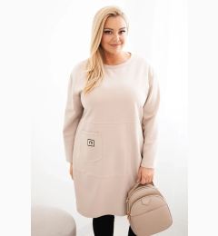 Снимка на Kesi Włoski Plus Size women's dress with a pocket and 3/4 sleeve butter beige